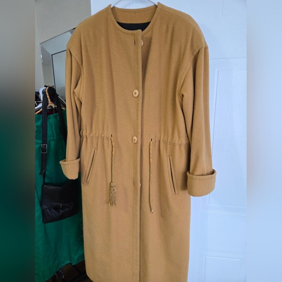 Vintage Camel Drawstring-Waist Trench Coat - Picture 2 of 5